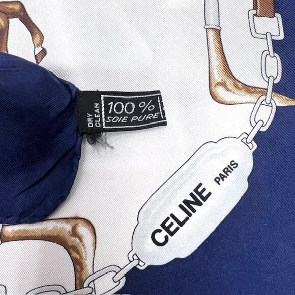 Vgt Celine Paris 100% Silk Scarf Satin 34"   ivery blue horse carriage (43 - Picture 10 of 12